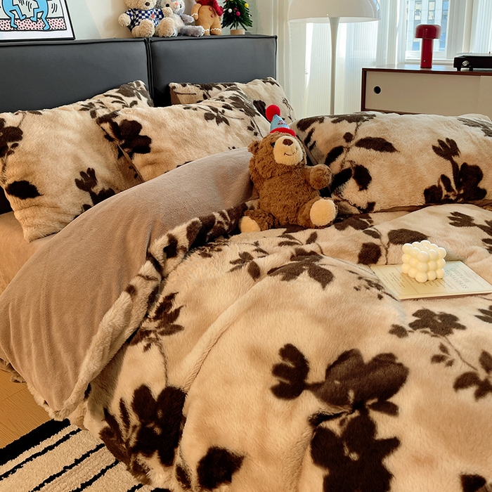 91家纺网 家纺一手货源 找家纺 金梦拉 2025直播爆款A类加厚兔绒印花系列四件套 简单爱