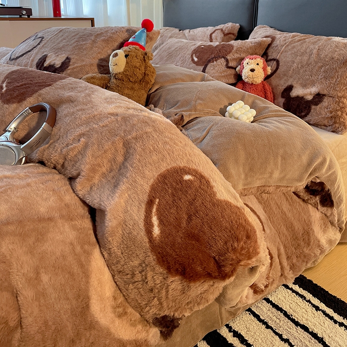 91家纺网 家纺一手货源 找家纺 金梦拉 2025直播爆款A类加厚兔绒印花系列四件套 可可爱心