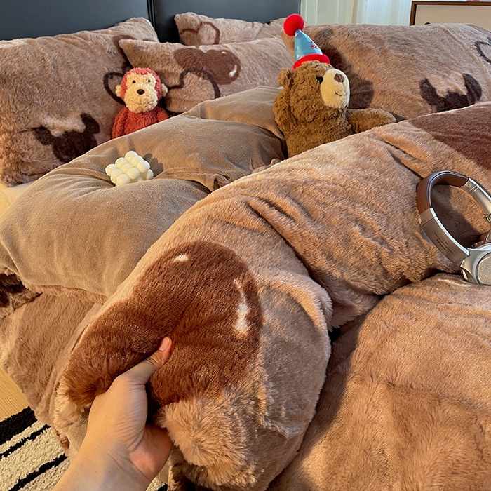 91家纺网 家纺一手货源 找家纺 金梦拉 2025直播爆款A类加厚兔绒印花系列四件套 可可爱心