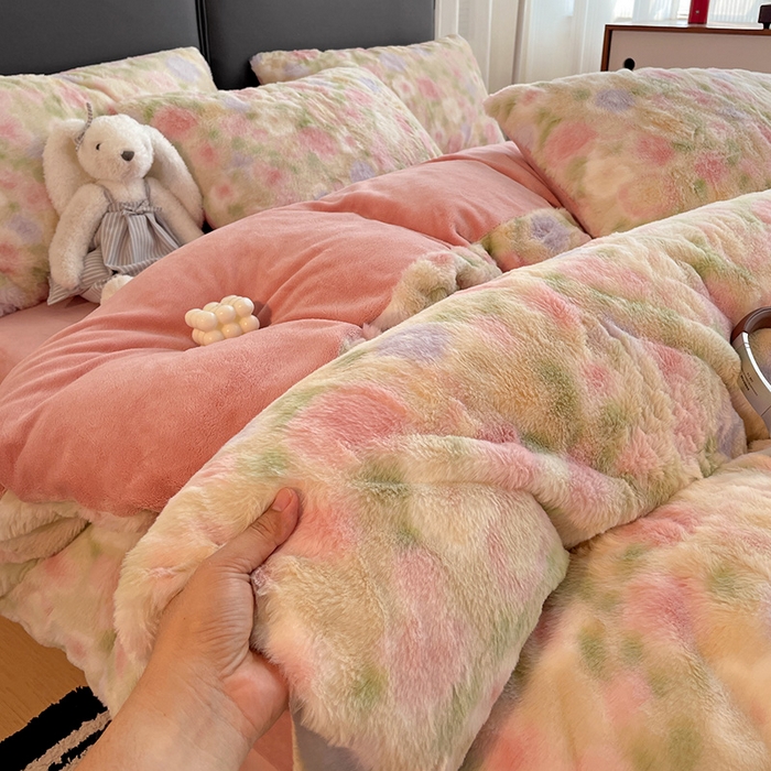 91家纺网 家纺一手货源 找家纺 金梦拉 2025直播爆款A类加厚兔绒印花系列四件套 曼塔