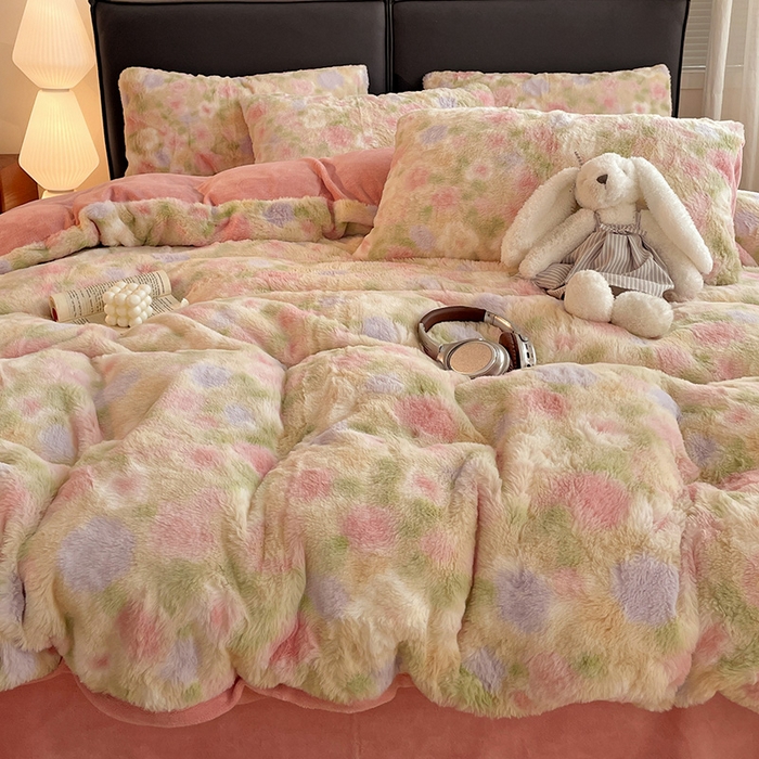 91家纺网 家纺一手货源 找家纺 金梦拉 2025直播爆款A类加厚兔绒印花系列四件套 曼塔