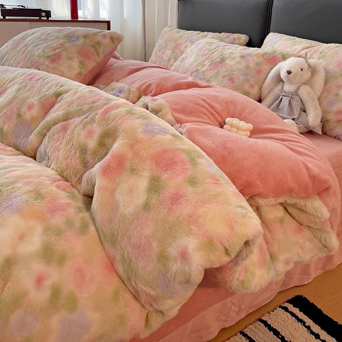 91家纺网 家纺一手货源 找家纺 金梦拉 2025直播爆款A类加厚兔绒印花系列四件套 曼塔