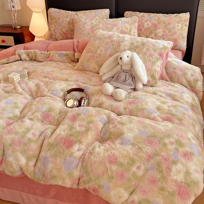 91家纺网 家纺一手货源 找家纺 金梦拉 2025直播爆款A类加厚兔绒印花系列四件套 曼塔