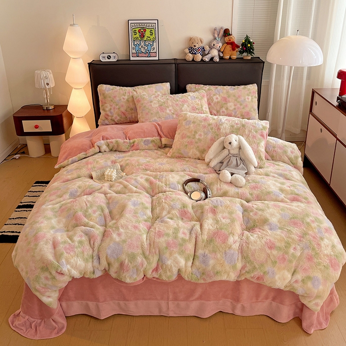 91家纺网 家纺一手货源 找家纺 金梦拉 2025直播爆款A类加厚兔绒印花系列四件套 曼塔