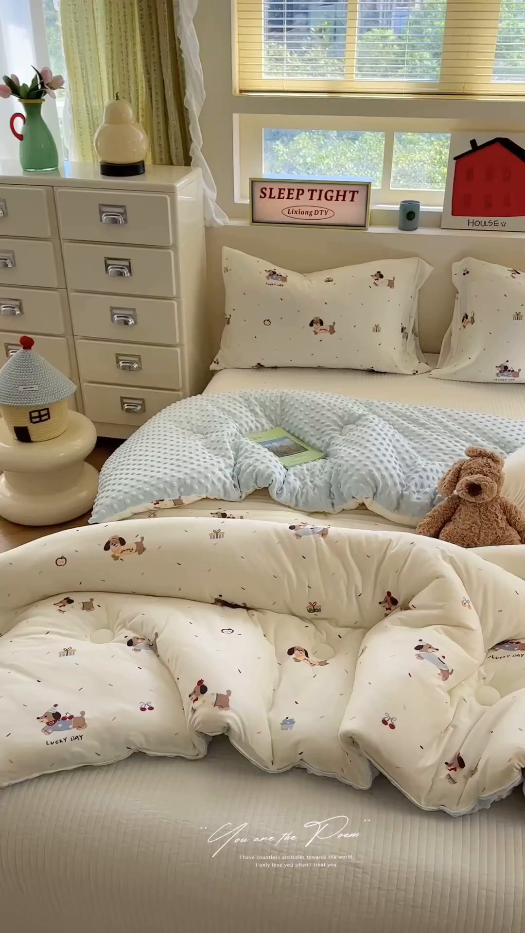 91家纺网 家纺一手货源 找家纺 暖生活 2025新款针织棉豆豆绒大豆秋冬被 被子被芯 点点腊肠