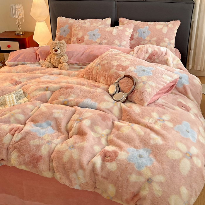 91家纺网 家纺一手货源 找家纺 金梦拉 2025直播爆款A类加厚兔绒印花系列四件套 暖阳