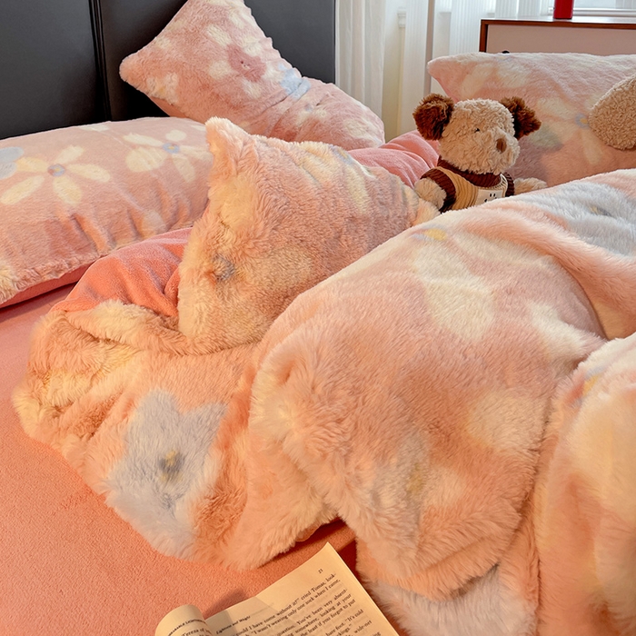 91家纺网 家纺一手货源 找家纺 金梦拉 2025直播爆款A类加厚兔绒印花系列四件套 暖阳