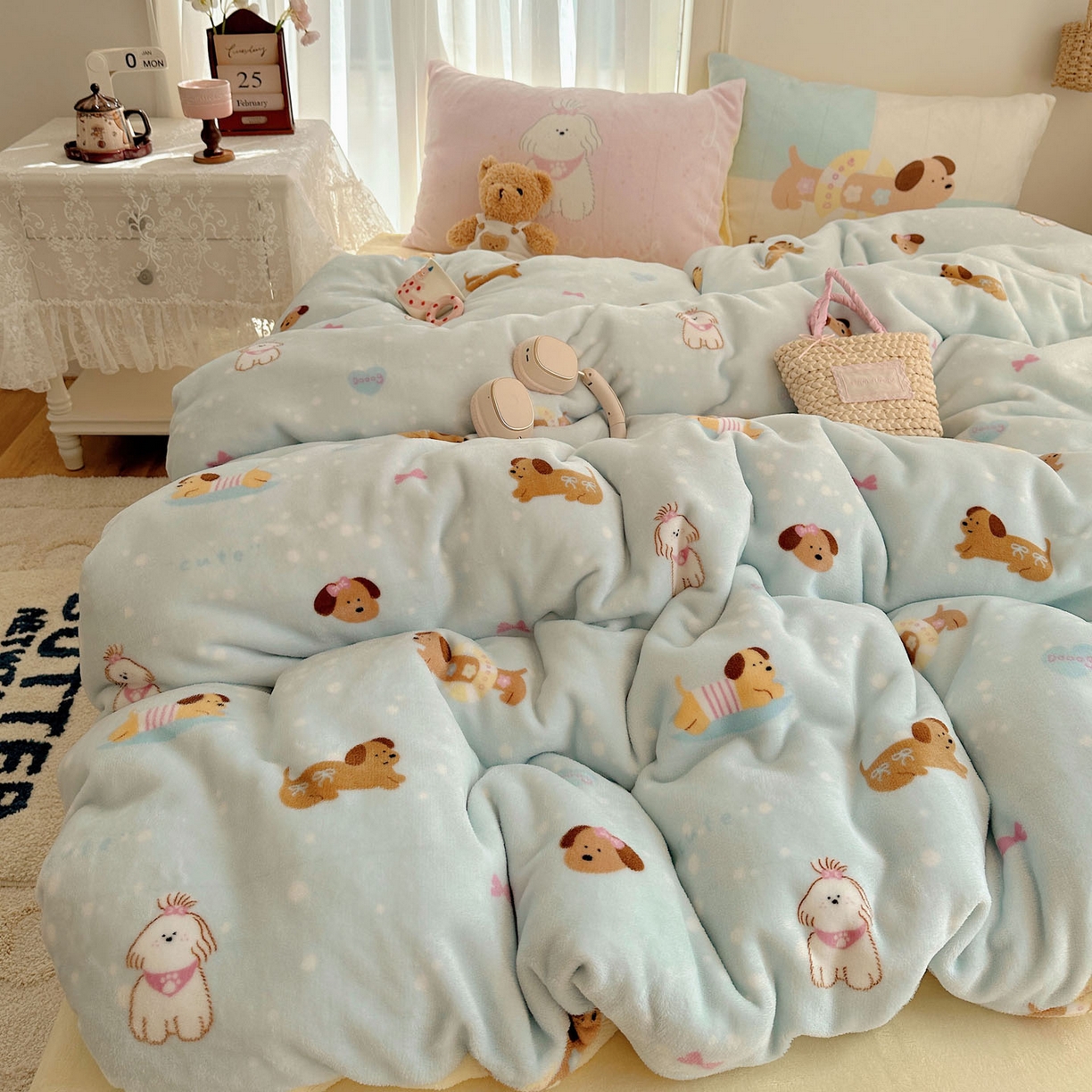 91家纺网 家纺一手货源 找家纺 美乐迪家纺 2025秋冬新款牛奶绒四件套 香肠狗