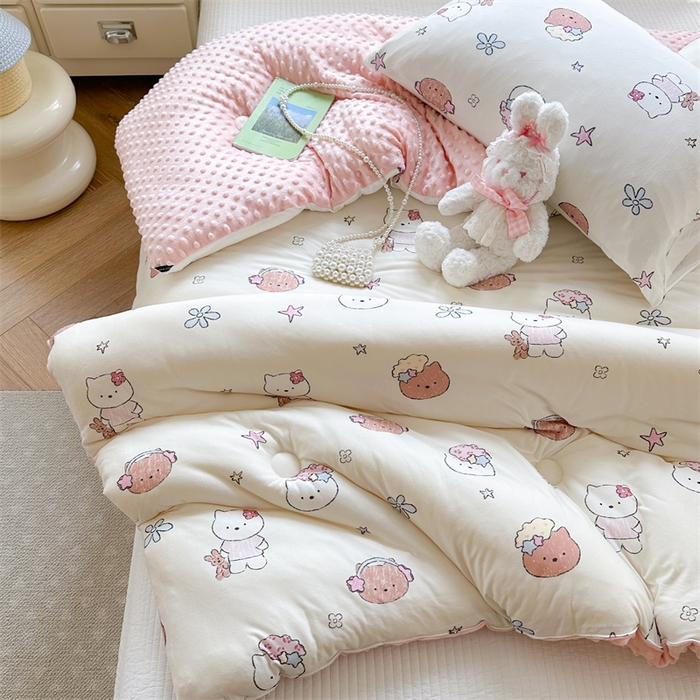 91家纺网 家纺一手货源 找家纺 暖生活 2025新款针织棉豆豆绒大豆秋冬被 被子被芯 耳机凯蒂