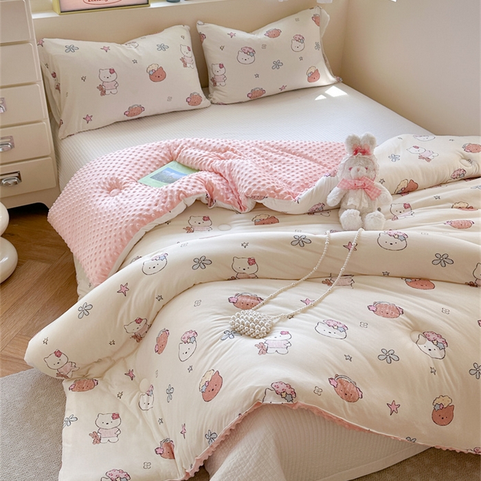 91家纺网 家纺一手货源 找家纺 暖生活 2025新款针织棉豆豆绒大豆秋冬被 被子被芯 耳机凯蒂