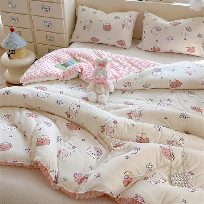 91家纺网 家纺一手货源 找家纺 暖生活 2025新款针织棉豆豆绒大豆秋冬被 被子被芯 耳机凯蒂