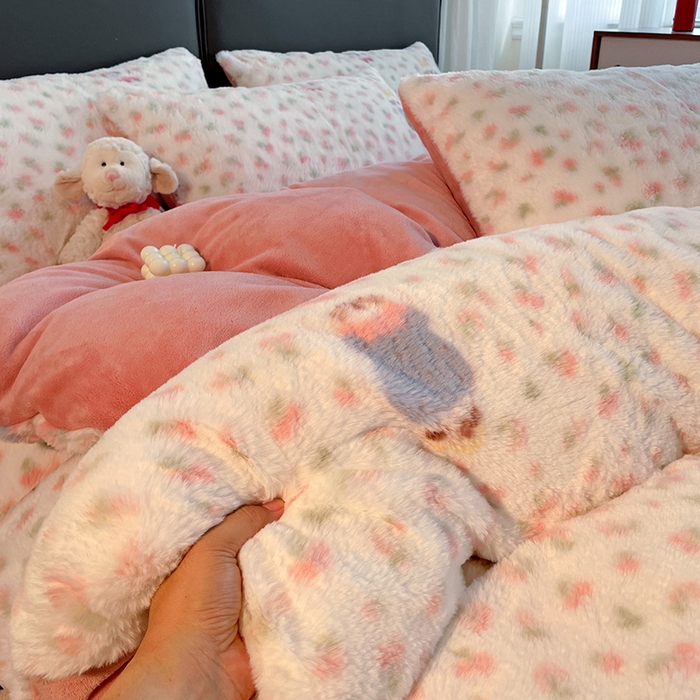 91家纺网 家纺一手货源 找家纺 金梦拉 2025直播爆款A类加厚兔绒印花系列四件套 童趣