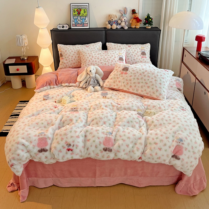 91家纺网 家纺一手货源 找家纺 金梦拉 2025直播爆款A类加厚兔绒印花系列四件套 童趣