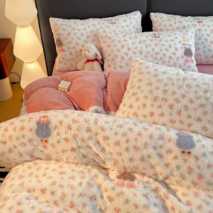 91家纺网 家纺一手货源 找家纺 金梦拉 2025直播爆款A类加厚兔绒印花系列四件套 童趣