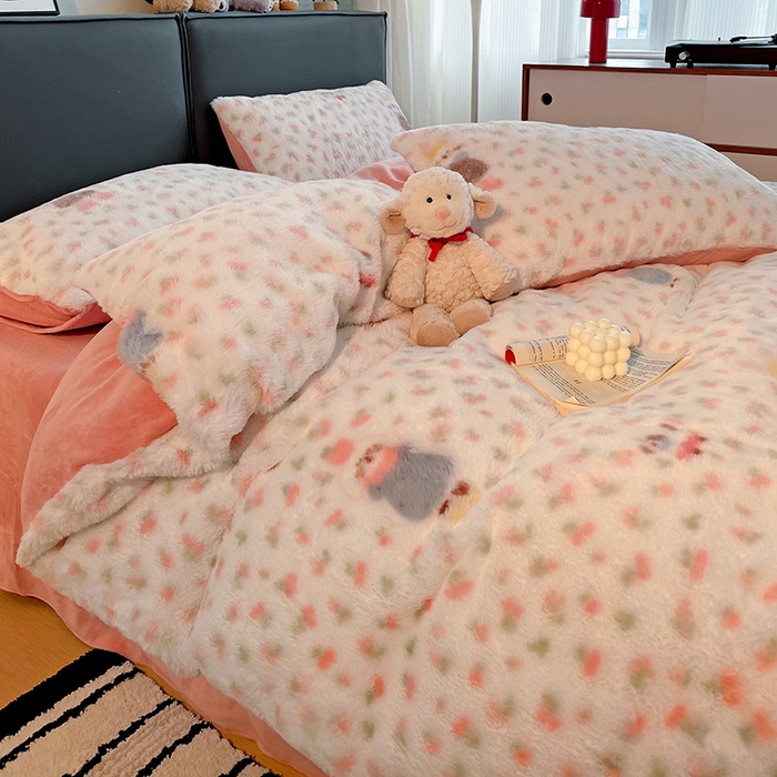 91家纺网 家纺一手货源 找家纺 金梦拉 2025直播爆款A类加厚兔绒印花系列四件套 童趣