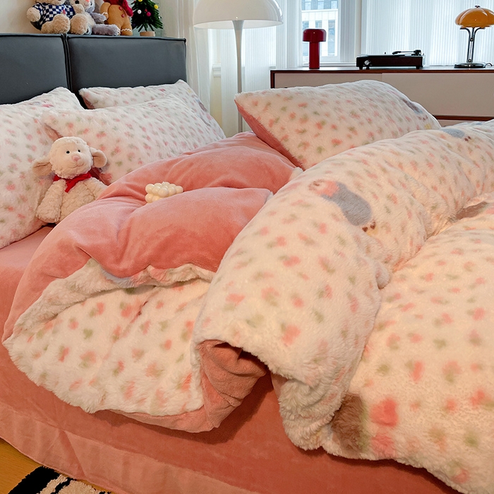 91家纺网 家纺一手货源 找家纺 金梦拉 2025直播爆款A类加厚兔绒印花系列四件套 童趣