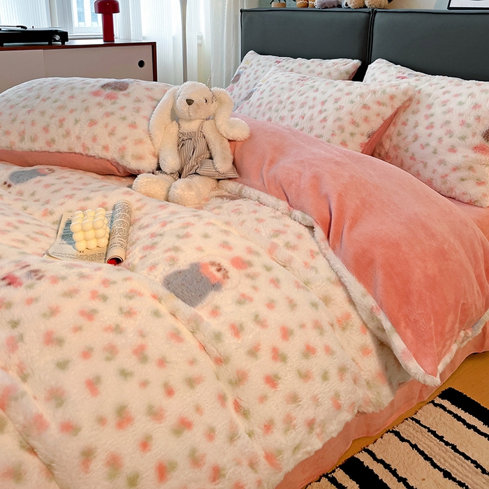 91家纺网 家纺一手货源 找家纺 金梦拉 2025直播爆款A类加厚兔绒印花系列四件套 童趣