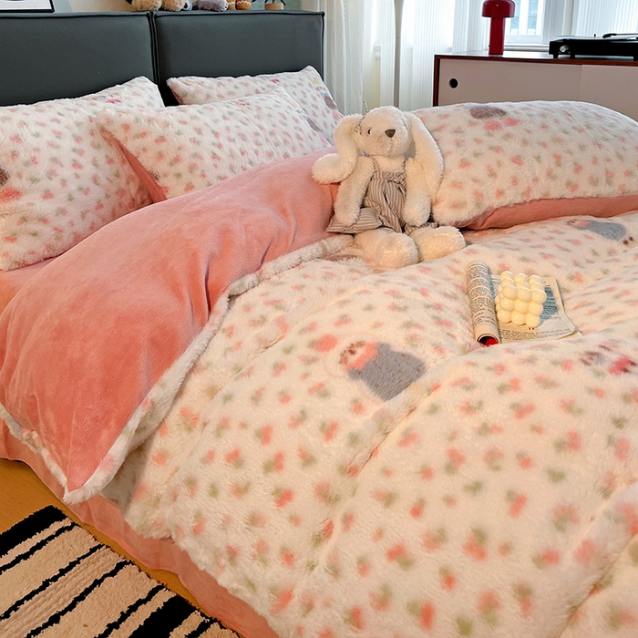 91家纺网 家纺一手货源 找家纺 金梦拉 2025直播爆款A类加厚兔绒印花系列四件套 童趣