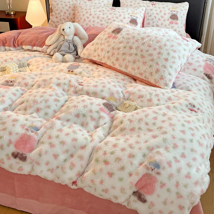 91家纺网 家纺一手货源 找家纺 金梦拉 2025直播爆款A类加厚兔绒印花系列四件套 童趣