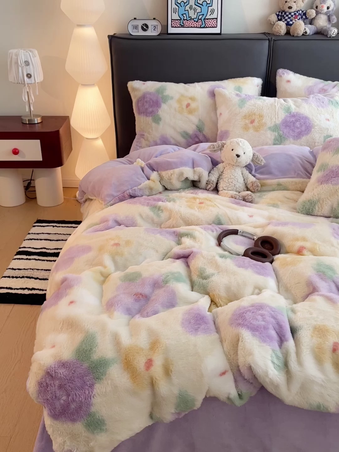 91家纺网 家纺一手货源 找家纺 金梦拉 2025直播爆款A类加厚兔绒印花系列四件套 烟熏紫