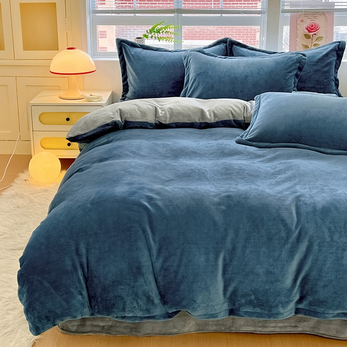 91家纺网 家纺一手货源 找家纺 （总）富馨莱 2025新款牛奶绒纯色双拼四件套