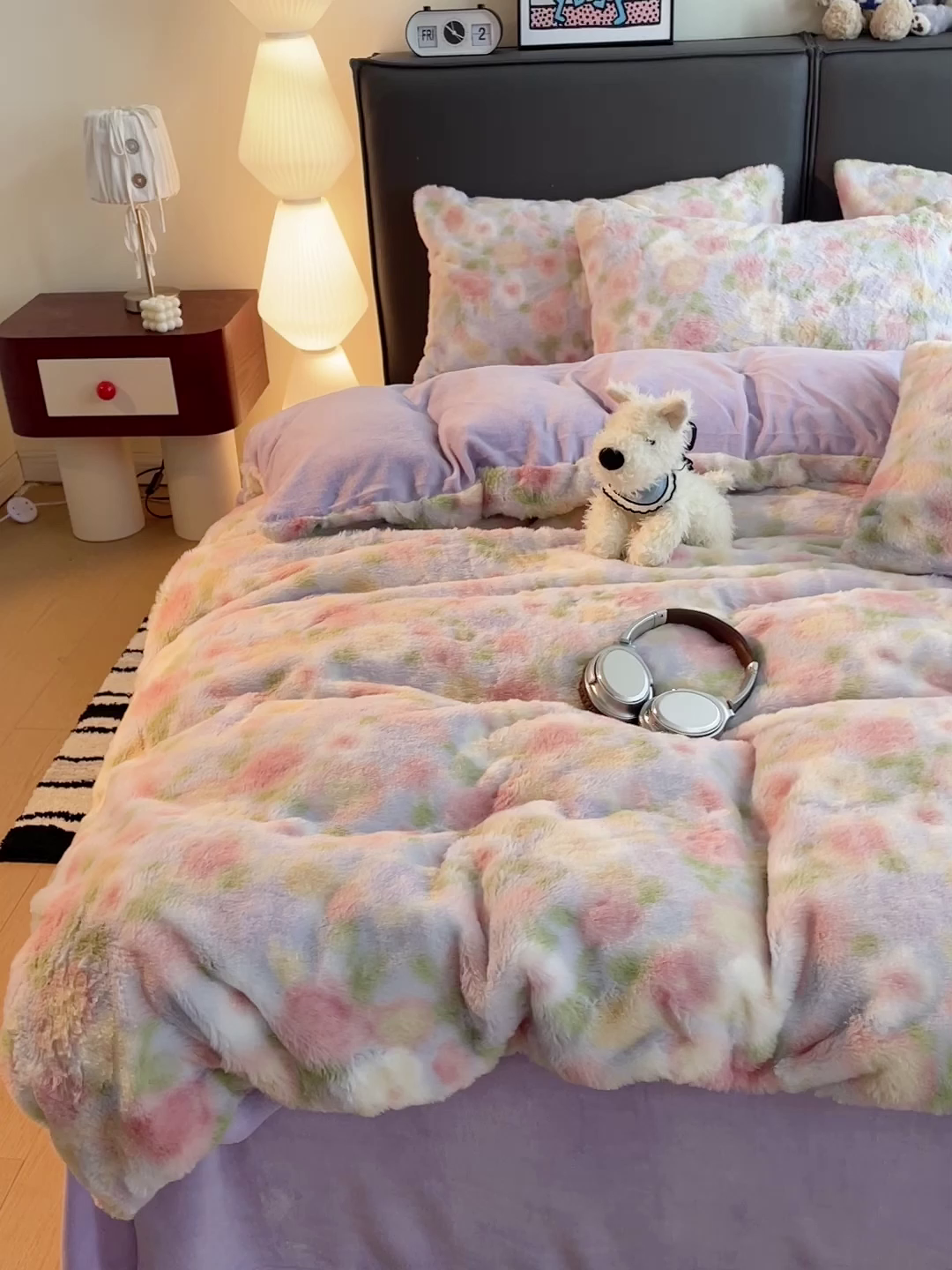 91家纺网 家纺一手货源 找家纺 金梦拉 2025直播爆款A类加厚兔绒印花系列四件套 芋泥紫