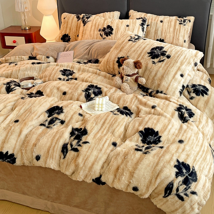 91家纺网 家纺一手货源 找家纺 金梦拉 2025直播爆款A类加厚兔绒印花系列四件套 绽放