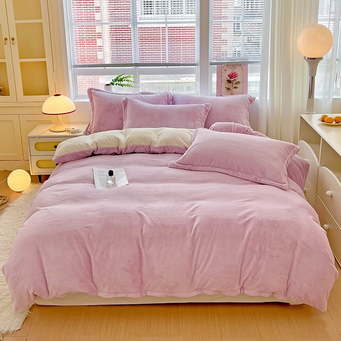 91家纺网 家纺一手货源 找家纺 （总）富馨莱 2025新款牛奶绒纯色双拼四件套