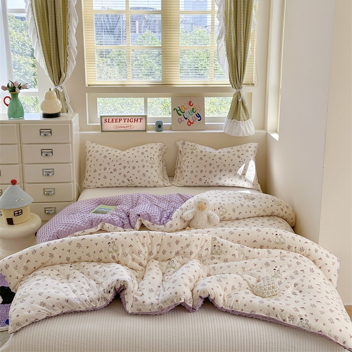 91家纺网 家纺一手货源 找家纺 暖生活 2025新款针织棉豆豆绒大豆秋冬被 被子被芯 花花鸭