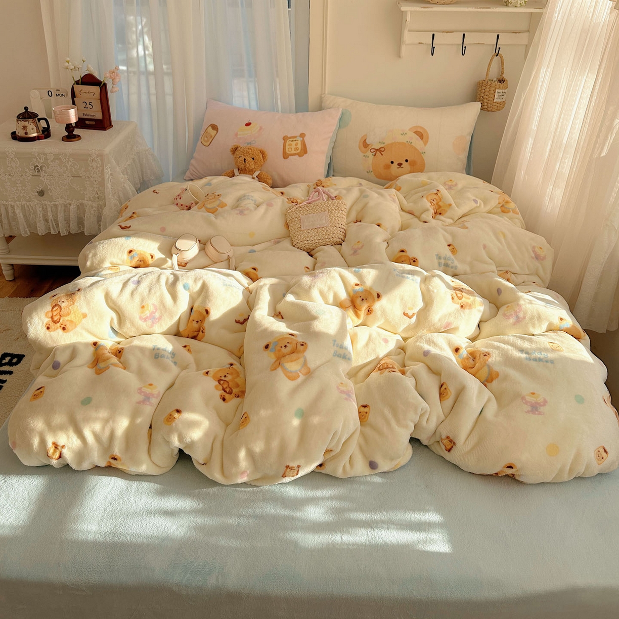 美乐迪家纺 2025秋冬新款牛奶绒四件套 烘培熊