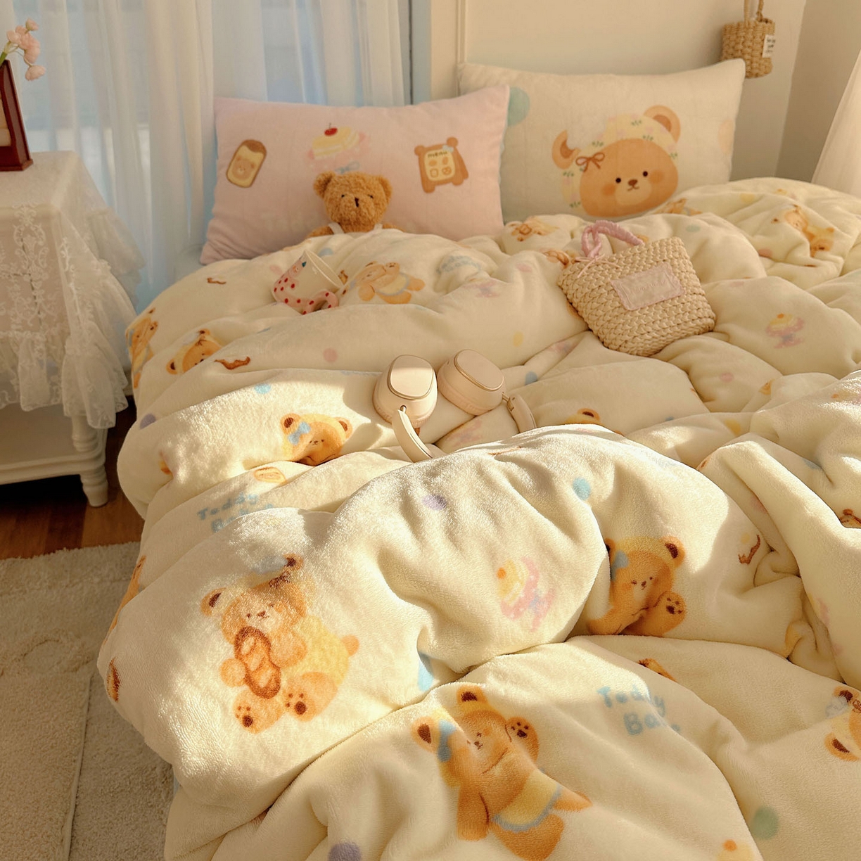 91家纺网 家纺一手货源 找家纺 美乐迪家纺 2025秋冬新款牛奶绒四件套 烘培熊