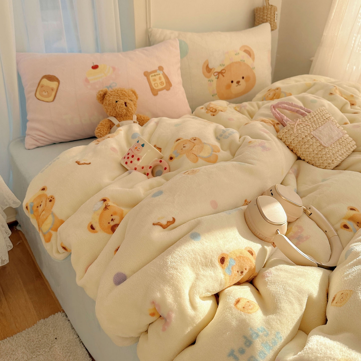 91家纺网 家纺一手货源 找家纺 美乐迪家纺 2025秋冬新款牛奶绒四件套 烘培熊