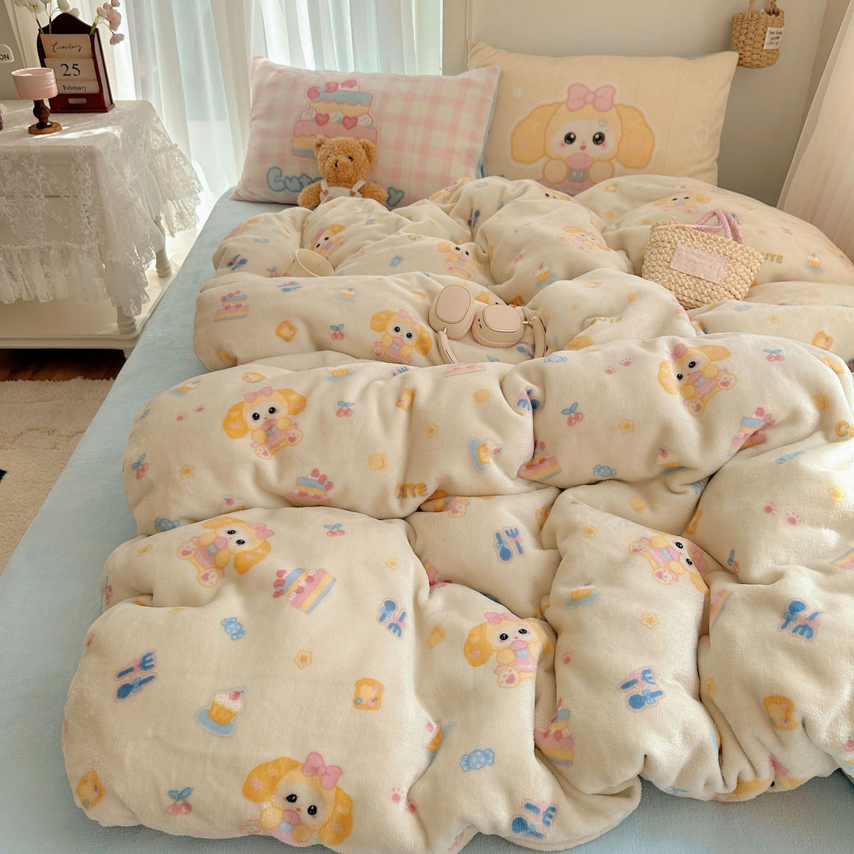 91家纺网 家纺一手货源 找家纺 美乐迪家纺 2025秋冬新款牛奶绒四件套 黄油小狗