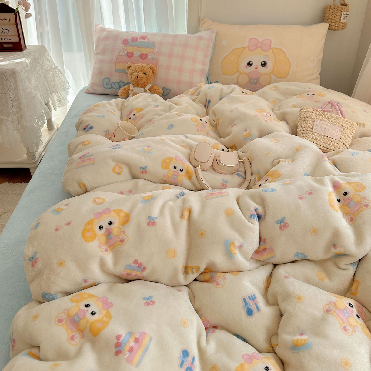 91家纺网 家纺一手货源 找家纺 美乐迪家纺 2025秋冬新款牛奶绒四件套 黄油小狗