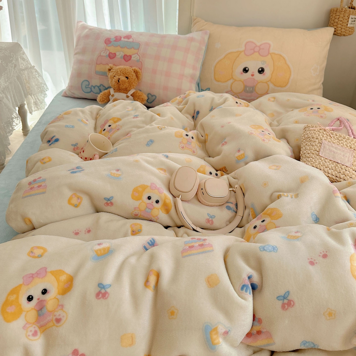 91家纺网 家纺一手货源 找家纺 美乐迪家纺 2025秋冬新款牛奶绒四件套 黄油小狗