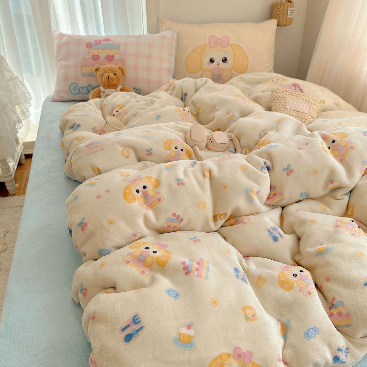 91家纺网 家纺一手货源 找家纺 美乐迪家纺 2025秋冬新款牛奶绒四件套 黄油小狗