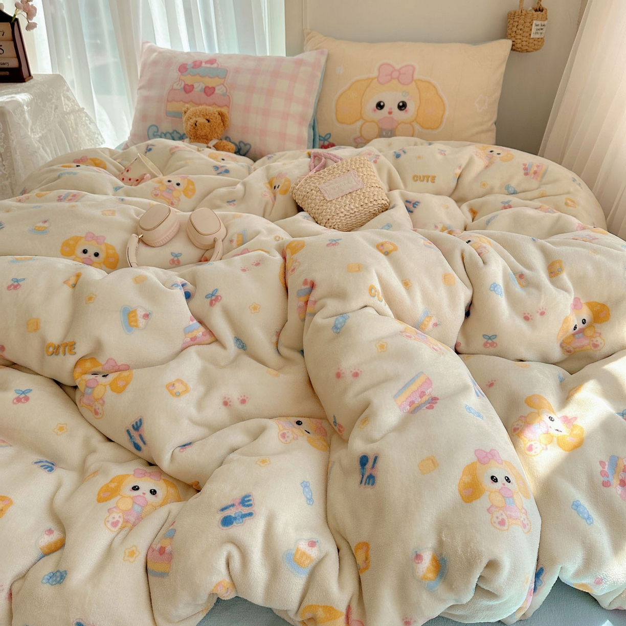 91家纺网 家纺一手货源 找家纺 美乐迪家纺 2025秋冬新款牛奶绒四件套 黄油小狗