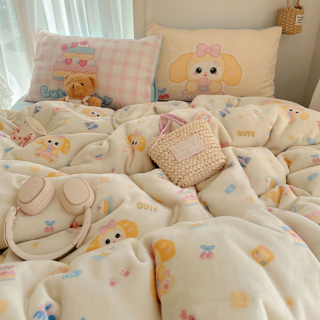 91家纺网 家纺一手货源 找家纺 美乐迪家纺 2025秋冬新款牛奶绒四件套 黄油小狗