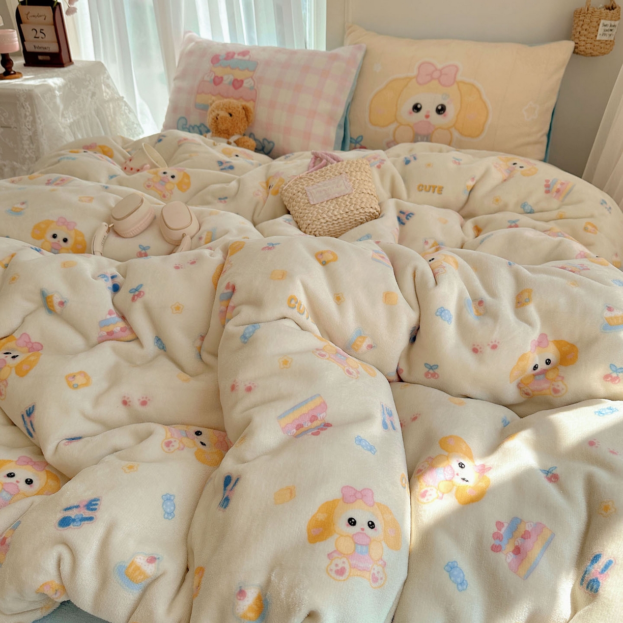 91家纺网 家纺一手货源 找家纺 美乐迪家纺 2025秋冬新款牛奶绒四件套 黄油小狗