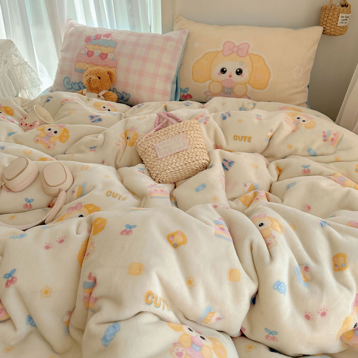 91家纺网 家纺一手货源 找家纺 美乐迪家纺 2025秋冬新款牛奶绒四件套 黄油小狗