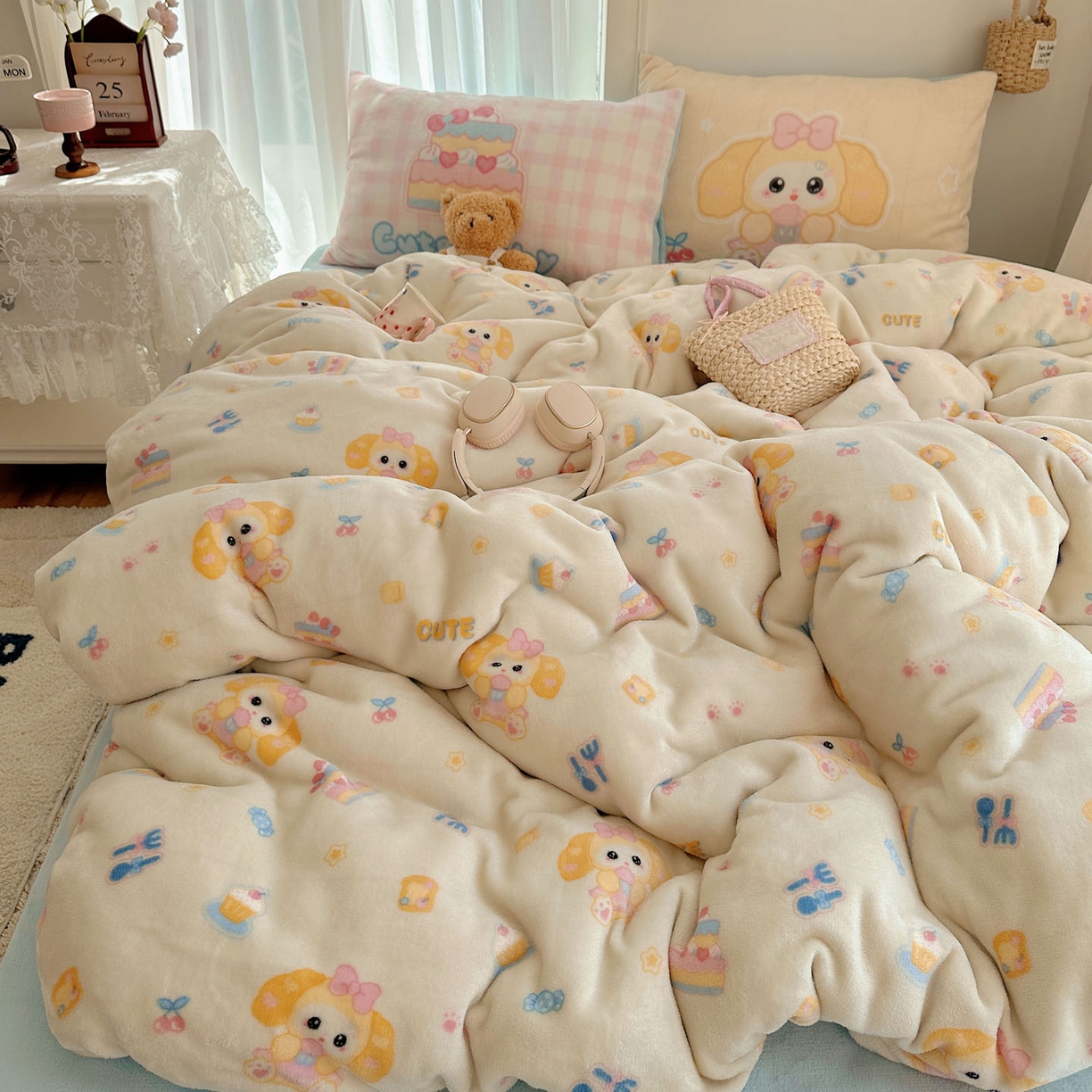 91家纺网 家纺一手货源 找家纺 美乐迪家纺 2025秋冬新款牛奶绒四件套 黄油小狗