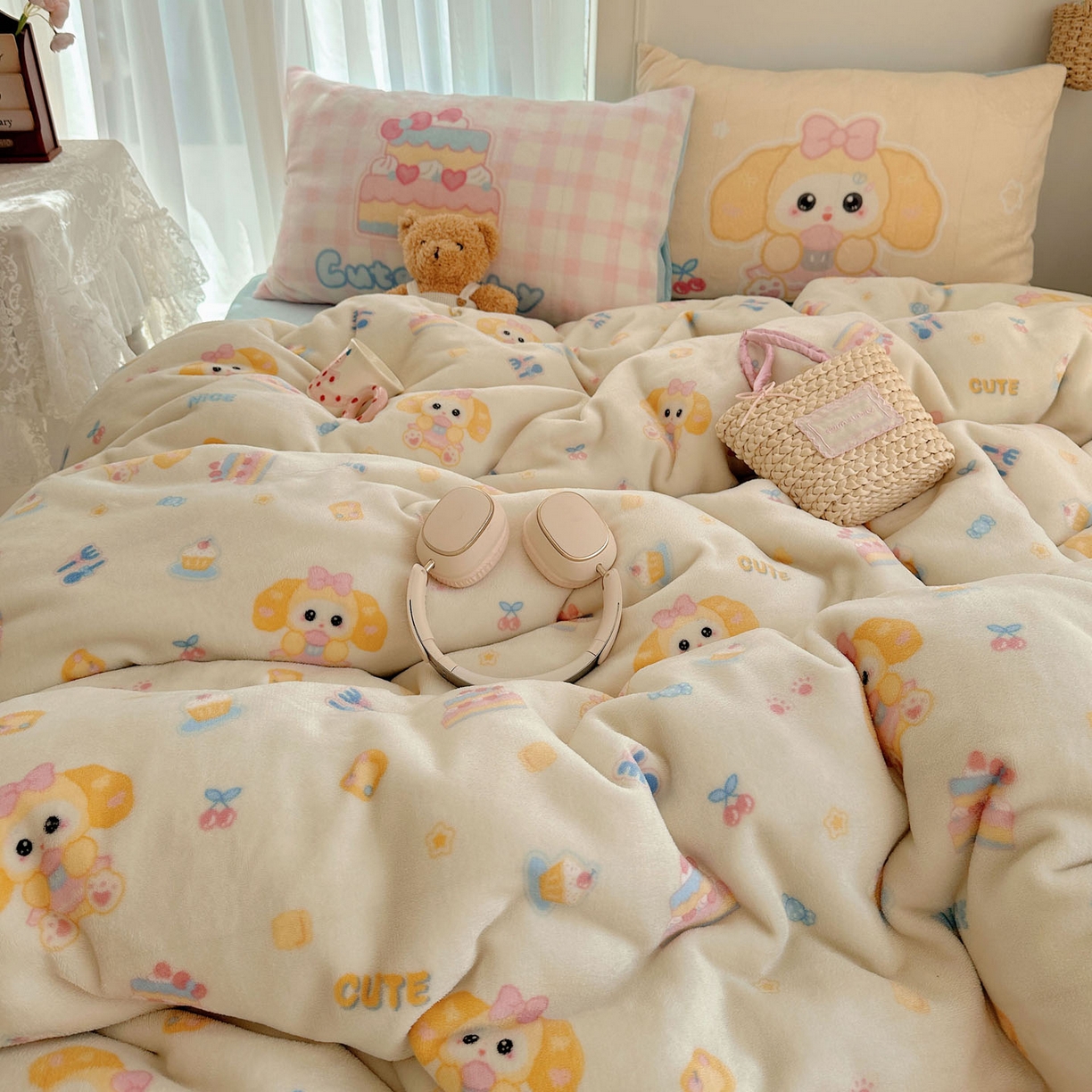 91家纺网 家纺一手货源 找家纺 美乐迪家纺 2025秋冬新款牛奶绒四件套 黄油小狗