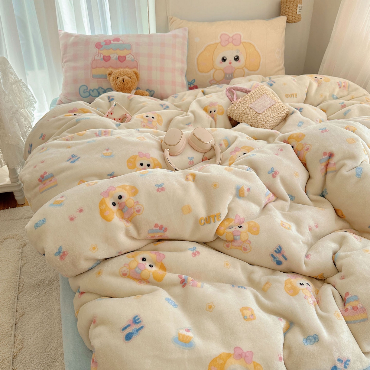 91家纺网 家纺一手货源 找家纺 美乐迪家纺 2025秋冬新款牛奶绒四件套 黄油小狗