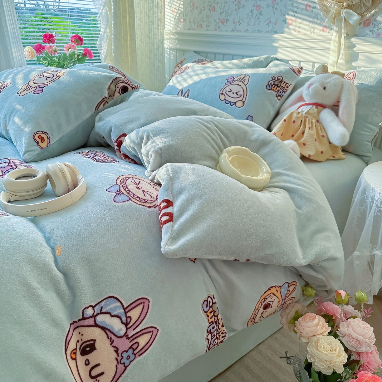 91家纺网 家纺一手货源 找家纺 韩巢家纺 2025新款高克重印花牛奶绒床品四件套 拉布布