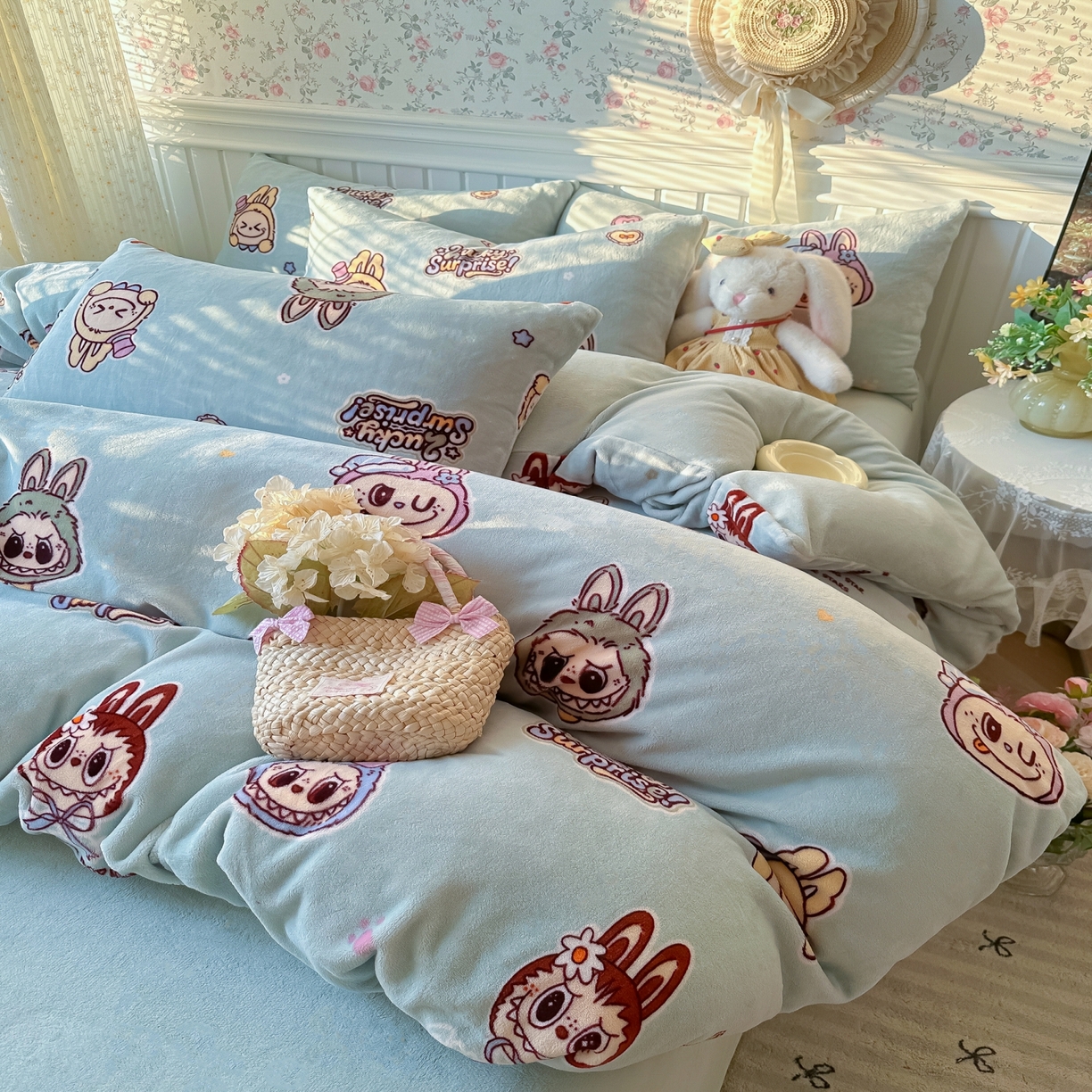 91家纺网 家纺一手货源 找家纺 韩巢家纺 2025新款高克重印花牛奶绒床品四件套 拉布布