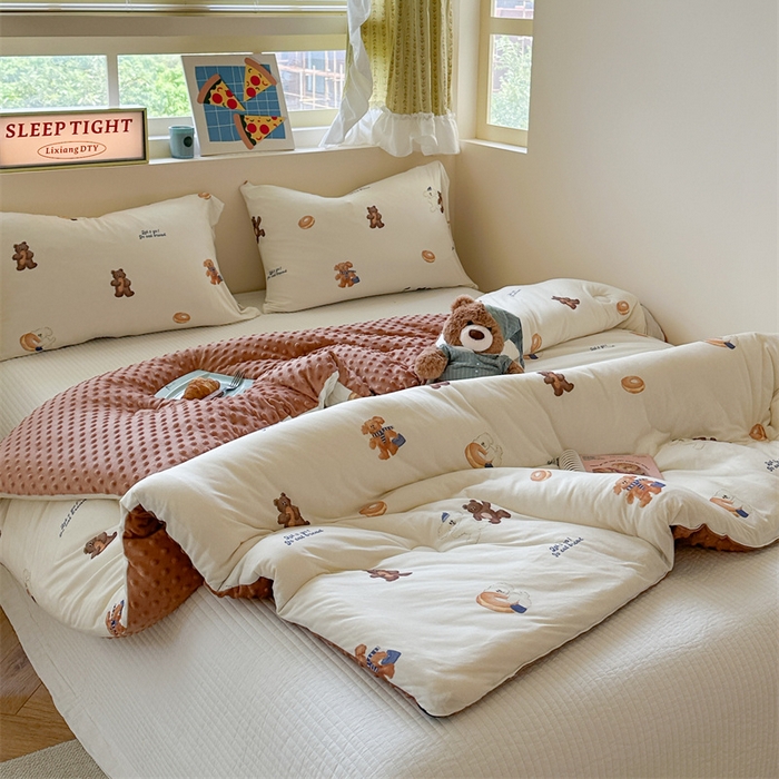 91家纺网 家纺一手货源 找家纺 暖生活 2025新款针织棉豆豆绒大豆秋冬被 被子被芯 面包圈圈