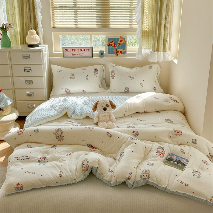 91家纺网 家纺一手货源 找家纺 暖生活 2025新款针织棉豆豆绒大豆秋冬被 被子被芯 喵布布