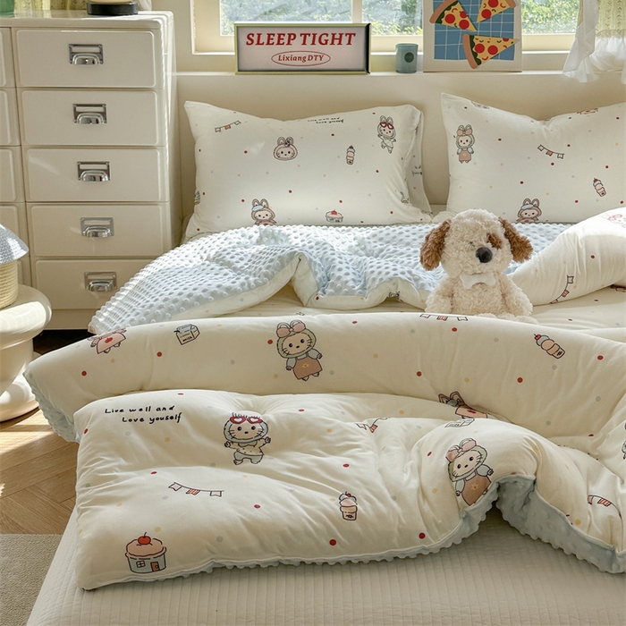 91家纺网 家纺一手货源 找家纺 暖生活 2025新款针织棉豆豆绒大豆秋冬被 被子被芯 喵布布