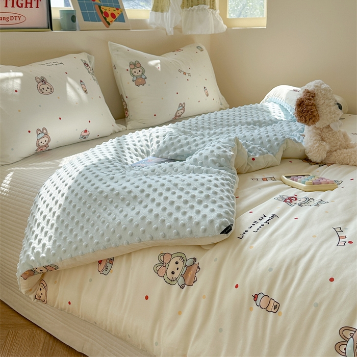 91家纺网 家纺一手货源 找家纺 暖生活 2025新款针织棉豆豆绒大豆秋冬被 被子被芯 喵布布