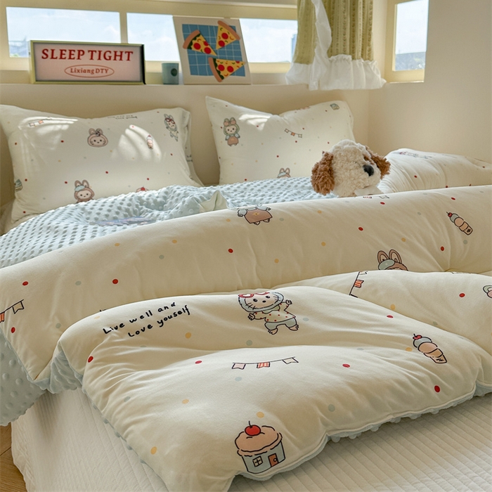 91家纺网 家纺一手货源 找家纺 暖生活 2025新款针织棉豆豆绒大豆秋冬被 被子被芯 喵布布